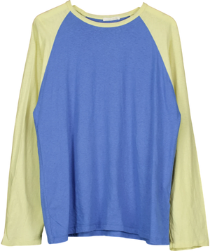 Zara Raglan Long-Sleeve Colourblock T-Shirt Blue And Yellow UK M