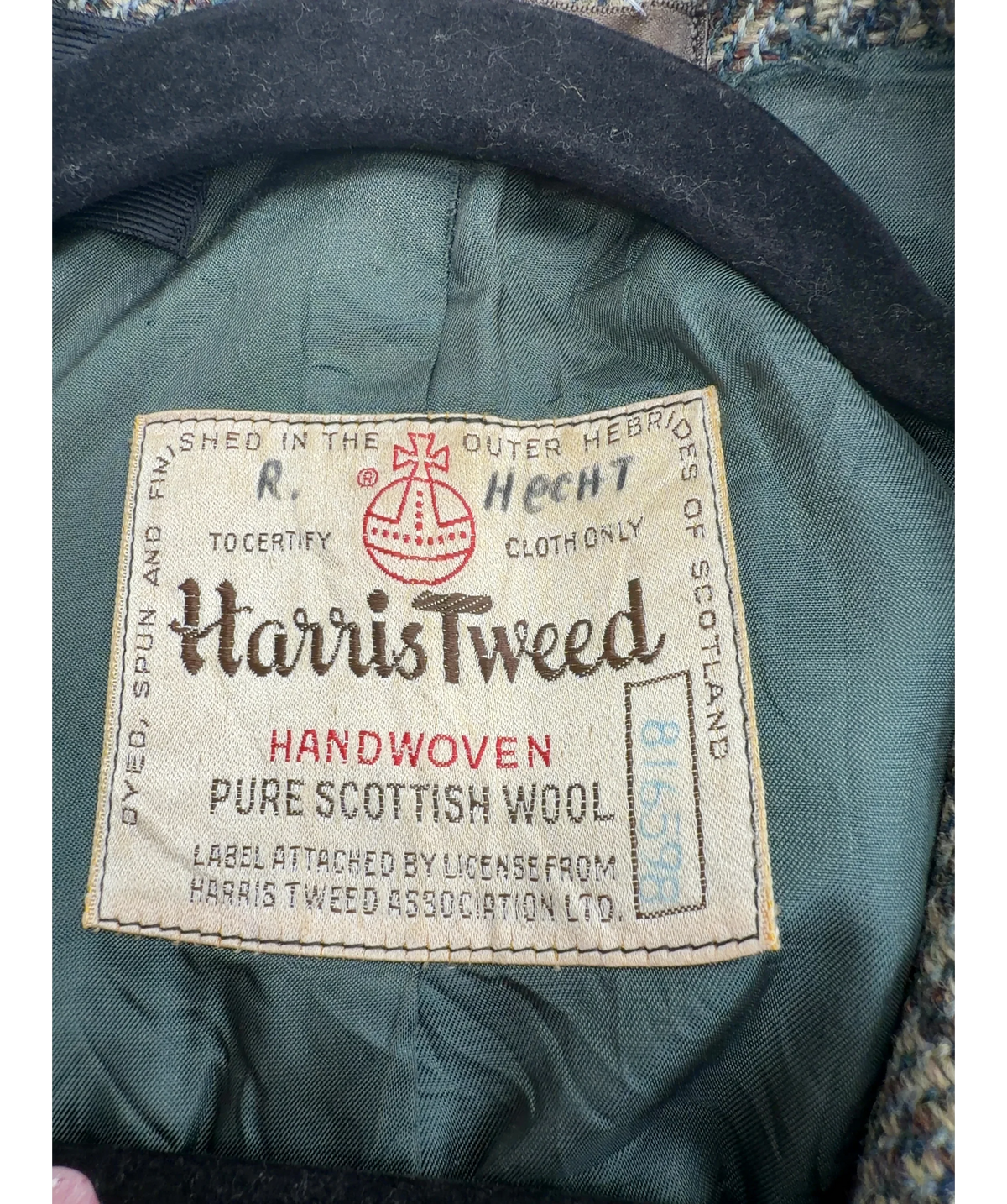 Harris Tweed Green Cropped Green Glen Check Blazer, size UK S — care label