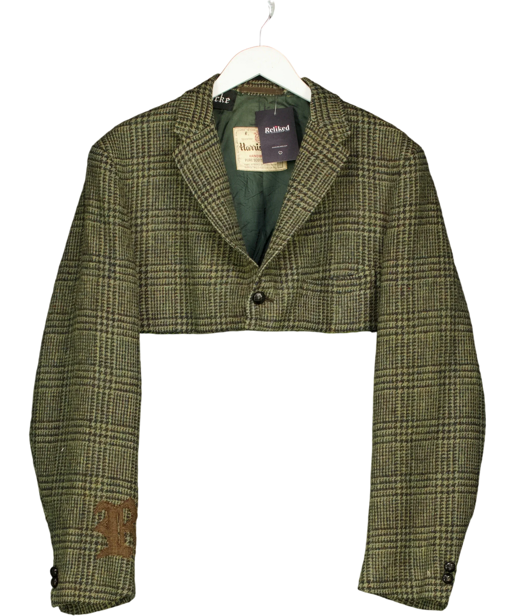 Harris Tweed Green Cropped Green Glen Check Blazer, size UK S — front