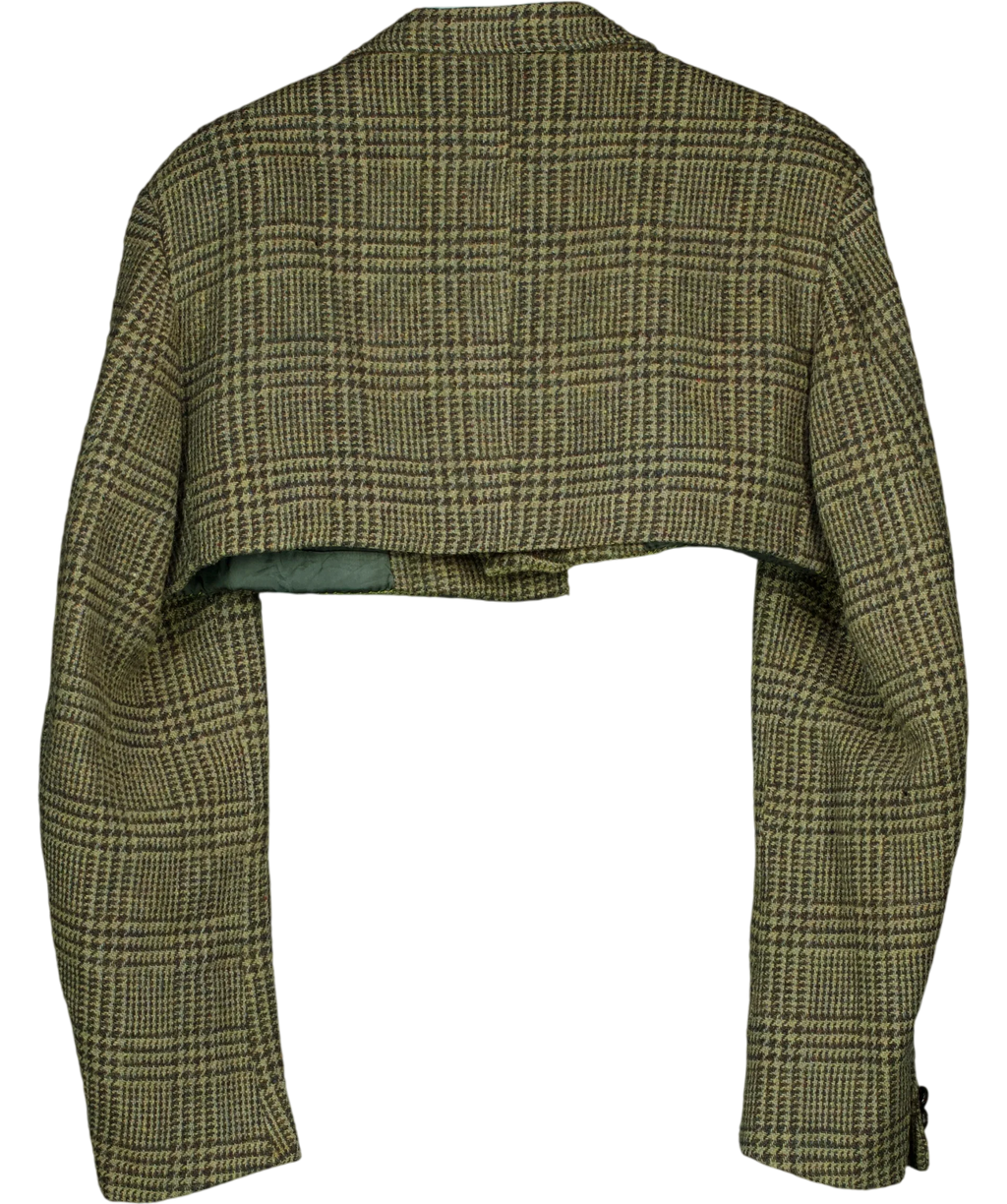 Harris Tweed Green Cropped Green Glen Check Blazer, size UK S — back