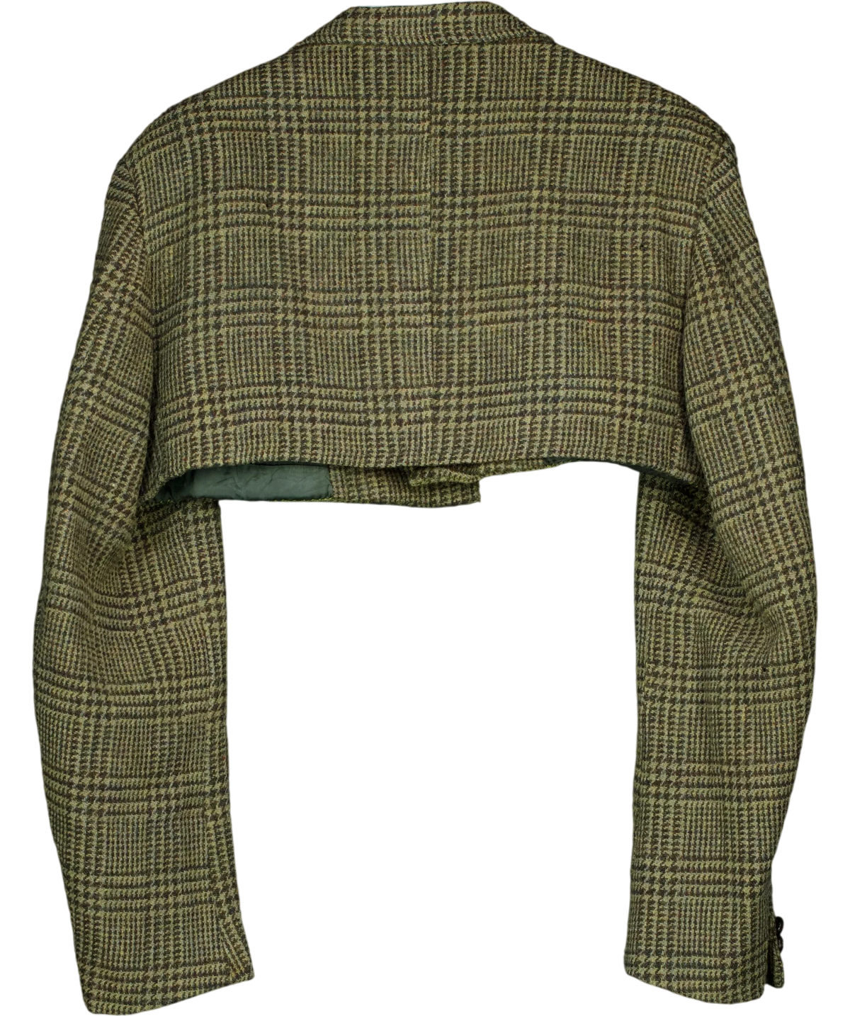 Harris Tweed Green Cropped Green Glen Check Blazer, size UK S — back
