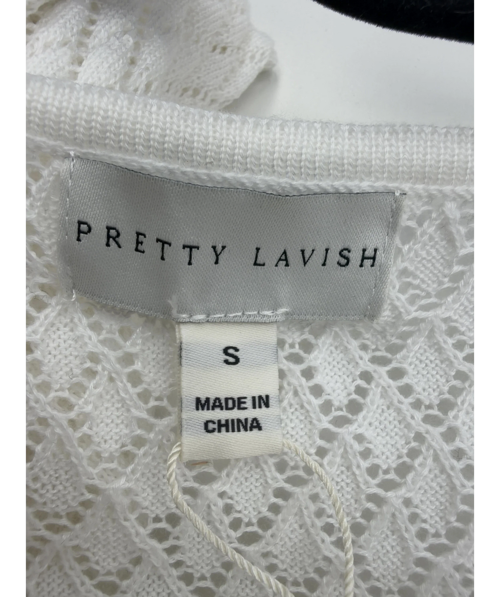 PRETTY LAVISH White Croisette Long Sleeve Knit Beaded Midaxi Dress, size UK S — detail