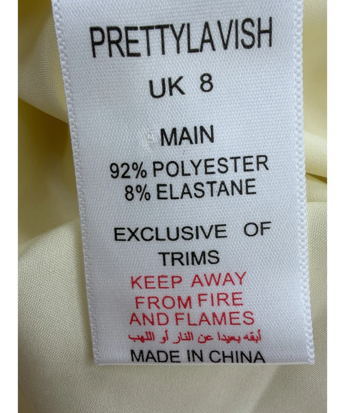 PRETTY LAVISH Yellow Colour, size UK 8 — label