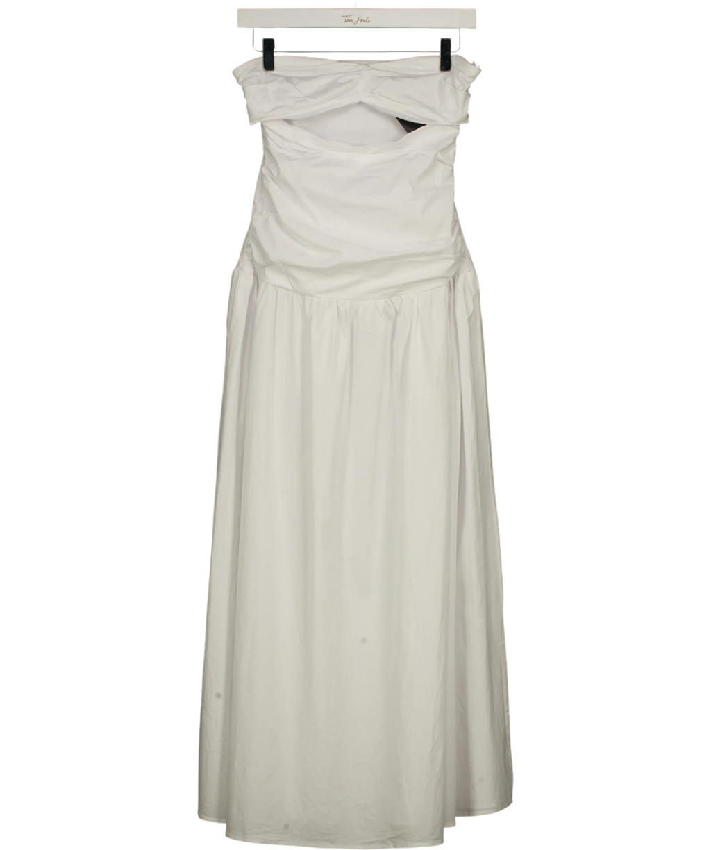 4th & Reckless White White Cotton Poplin Drop Waist Maxi Dress, size UK 6 — front