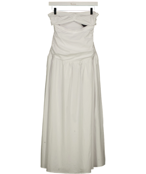 4th & Reckless White White Cotton Poplin Drop Waist Maxi Dress, size UK 6 — front