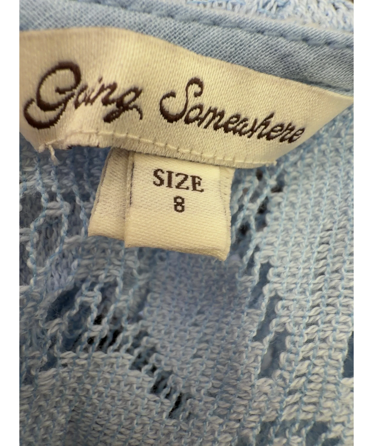 Going Somewhere Blue Colour, size UK 8 — care label