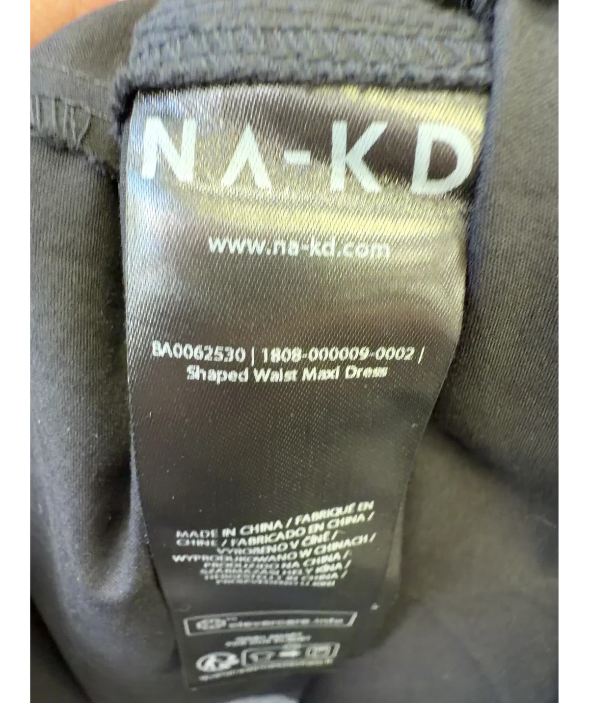 NA-KD Black Shaped Waist Maxi Dress, size UK XXS — fabric detail
