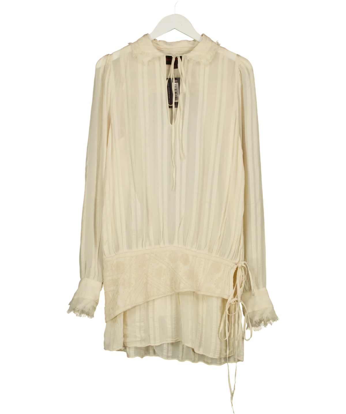 ZARA Cream Striped Embroidered Sash / Mini Dress, size UK S — front