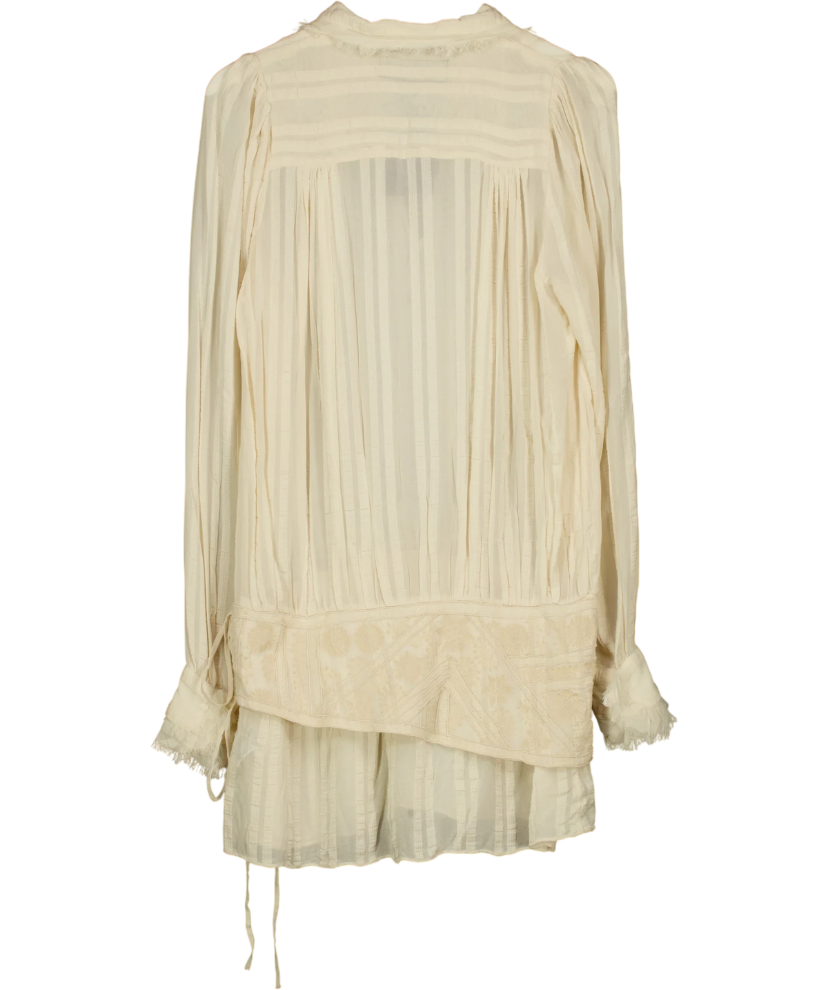 ZARA Cream Striped Embroidered Sash / Mini Dress, size UK S — back