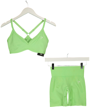 Gymshark Green Ribbed Sports Bra and Shorts Set UK M / XS