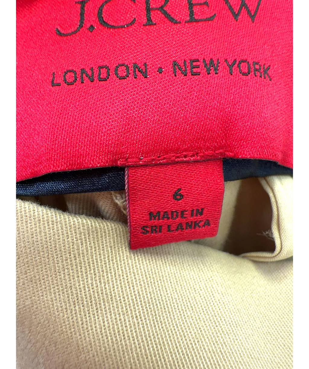Alex Eagle J.Crew Beige Stretch Chino Trousers, size UK 6 — care label