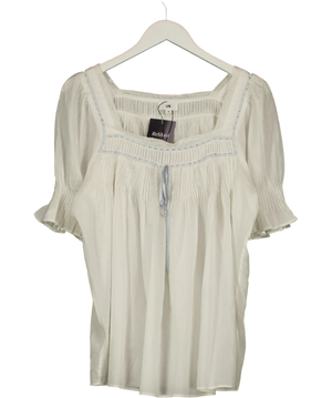 LPA White Milena Top White Cotton Voile Square Neck Embroidered Blouse UK S