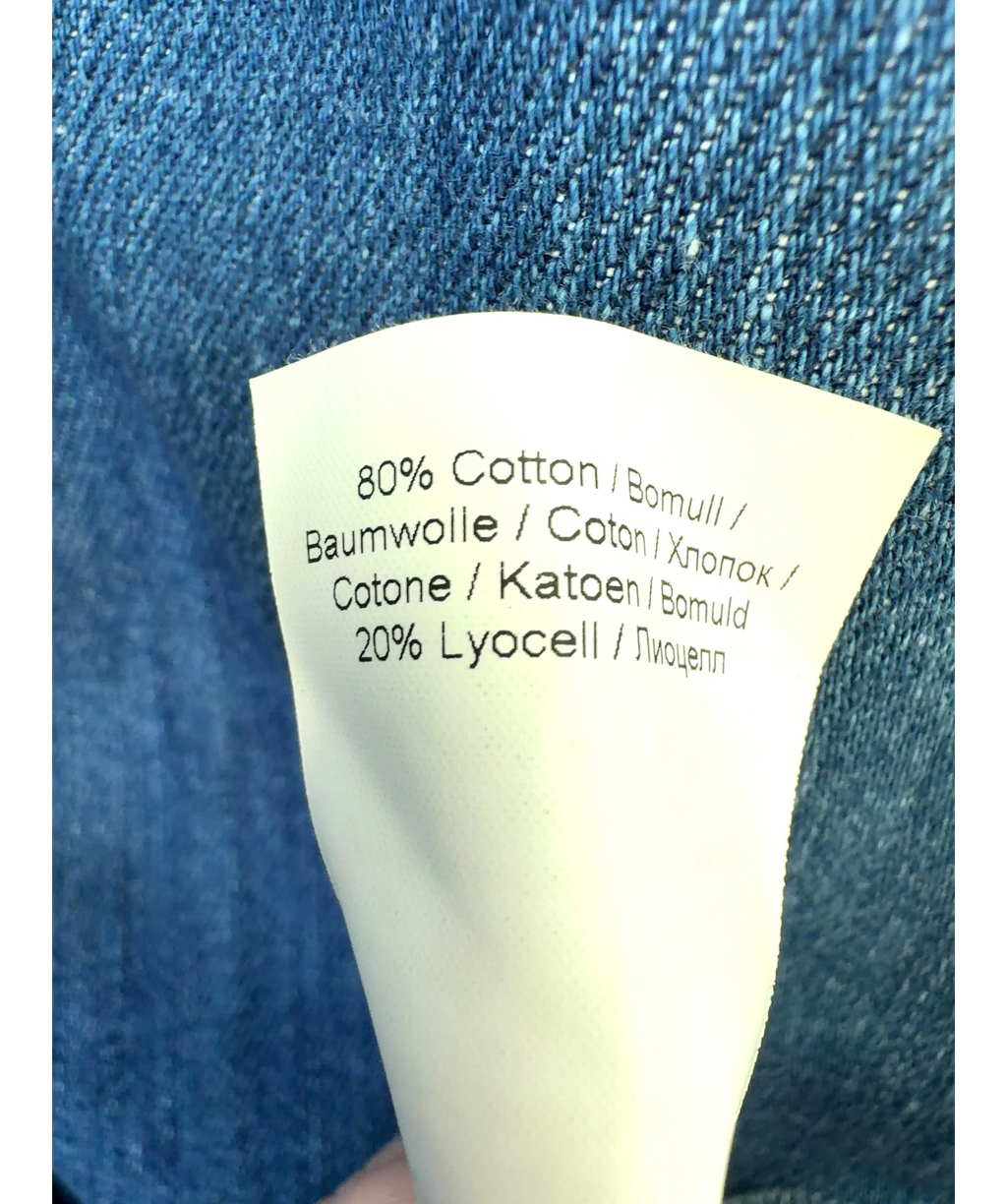 Ganni Blue Crystal-Button Cotton-Blend Denim Shirt, size UK 8 — label