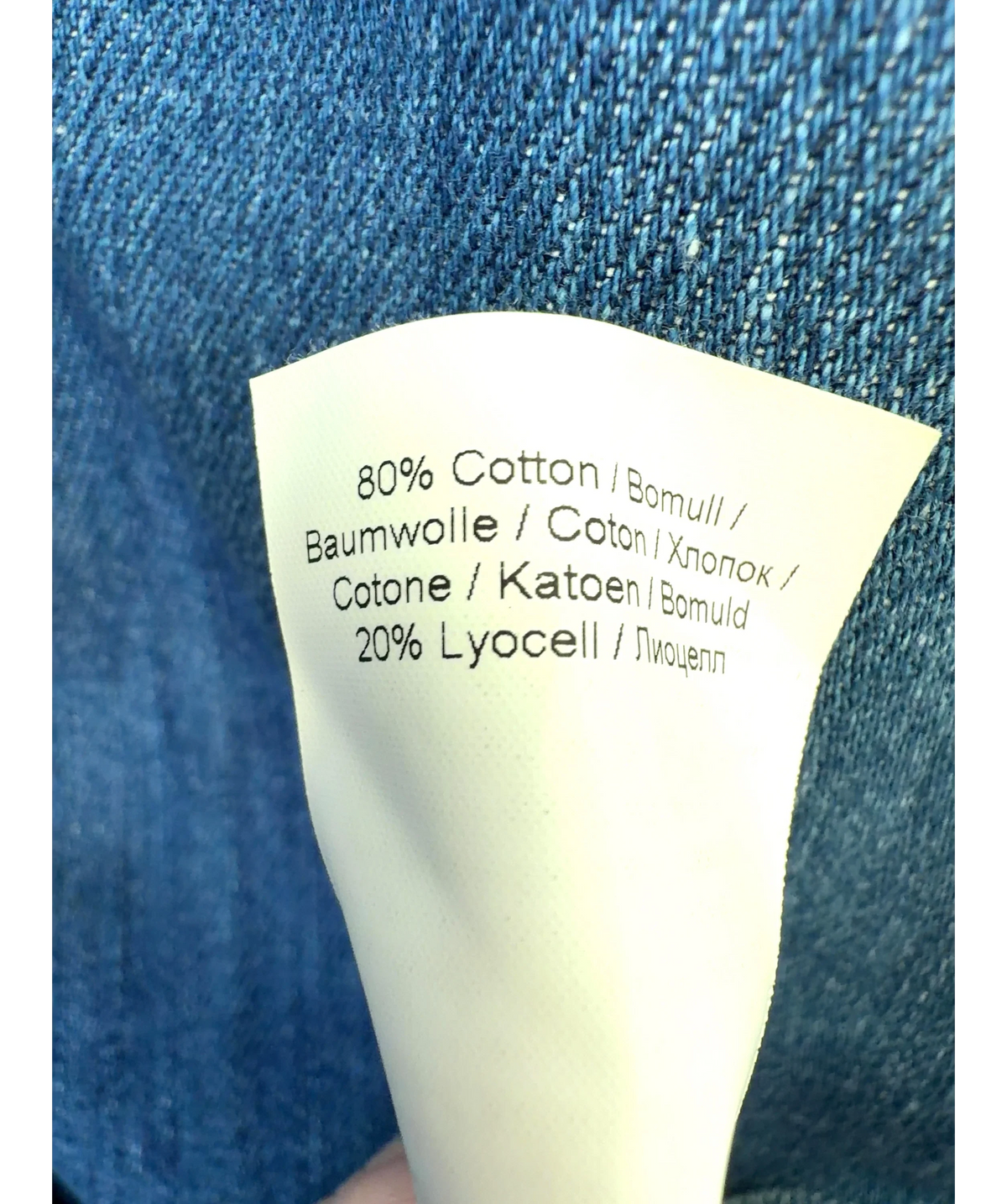 Ganni Blue Crystal-Button Cotton-Blend Denim Shirt, size UK 8 — label