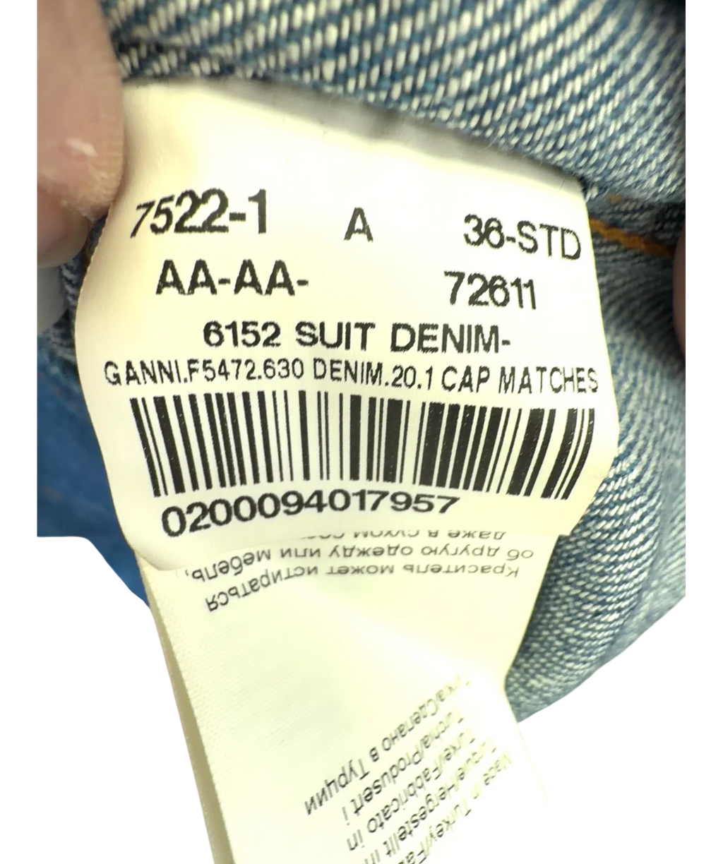 Ganni Blue Crystal-Button Cotton-Blend Denim Shirt, size UK 8 — fabric detail