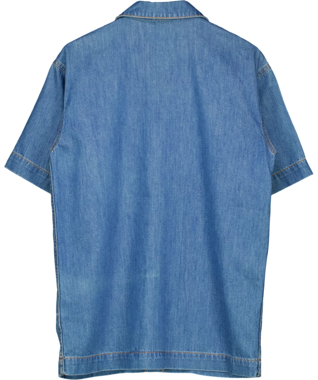 Ganni Blue Crystal-Button Cotton-Blend Denim Shirt, size UK 8 — back