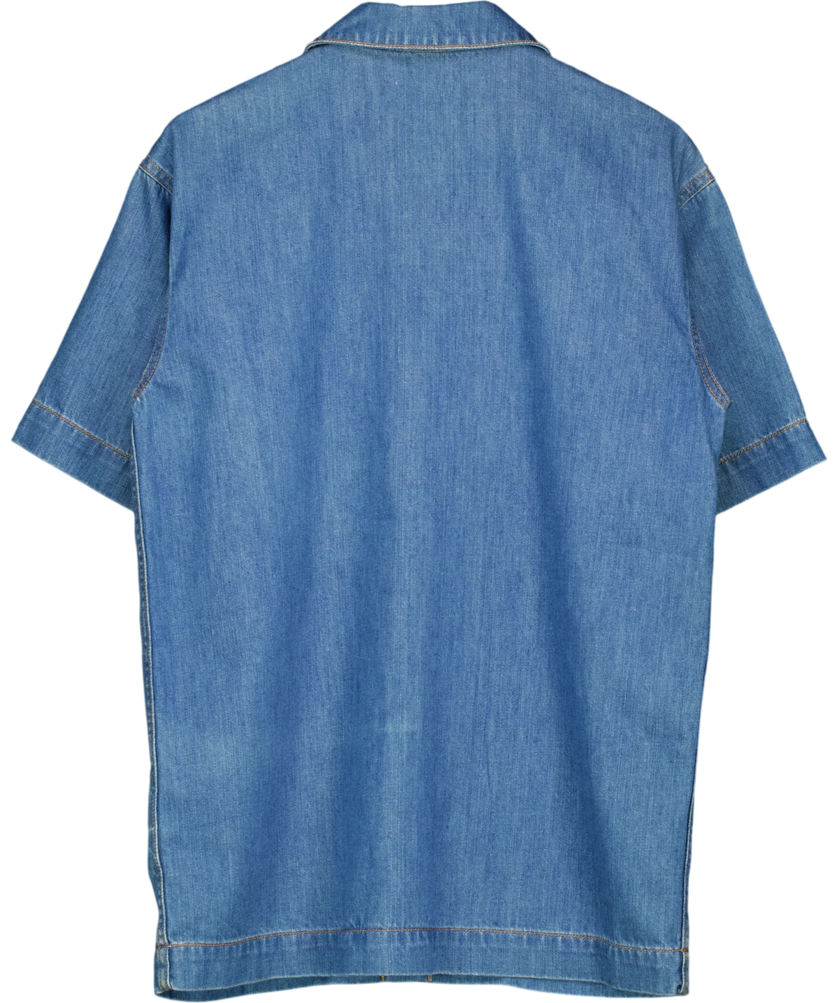 Ganni Blue Crystal-Button Cotton-Blend Denim Shirt, size UK 8 — back