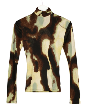 Nanushka Brown Abstract Camouflage Turtleneck Top UK S