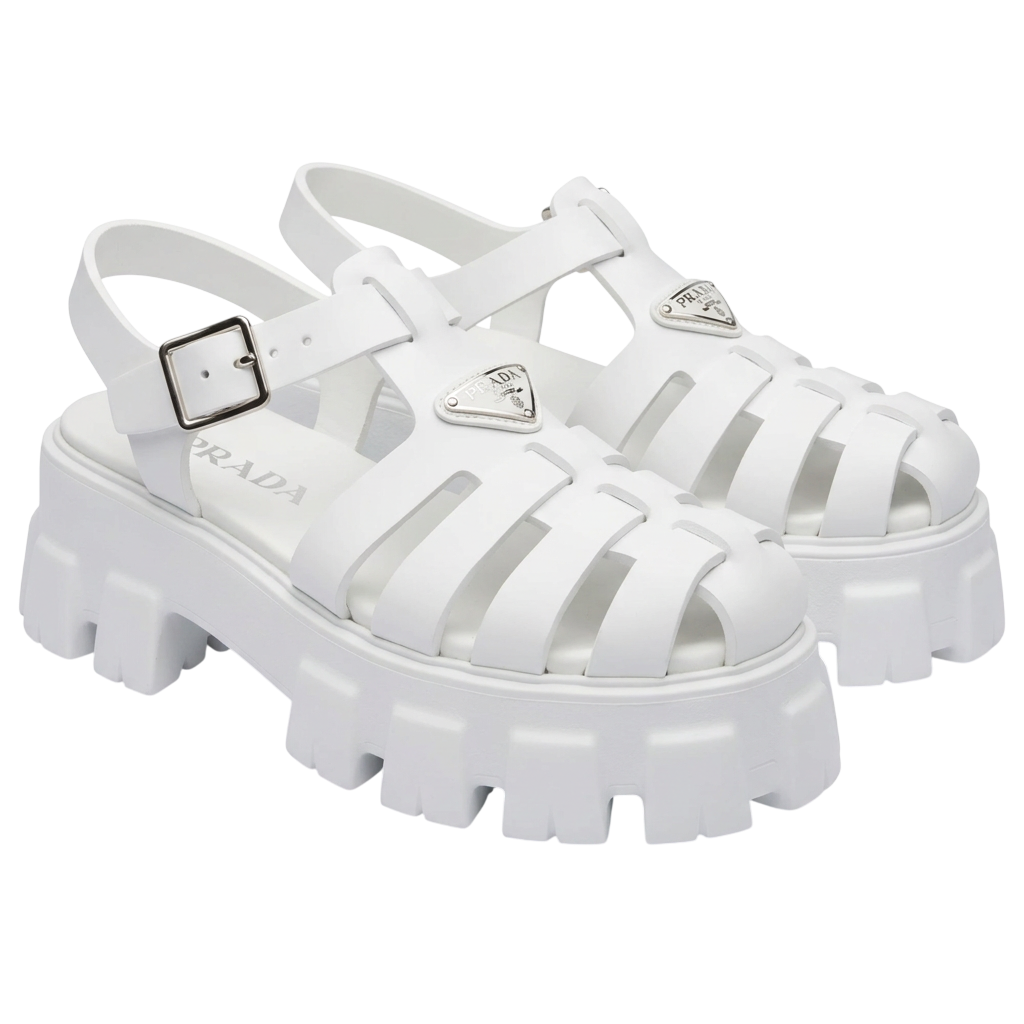 Prada Monolith Rubber Sandals White Metallic UK 6 EU 39
