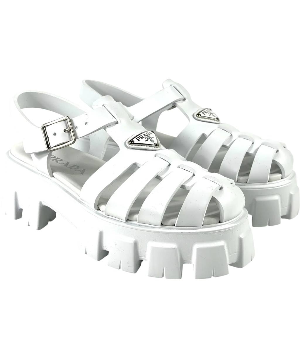 Prada White Monolith Rubber Sandals, size UK 6 EU 39 👠 — front