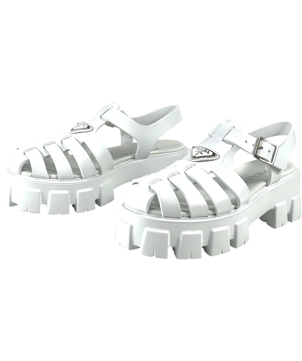 Prada White Monolith Rubber Sandals, size UK 6 EU 39 👠 — label
