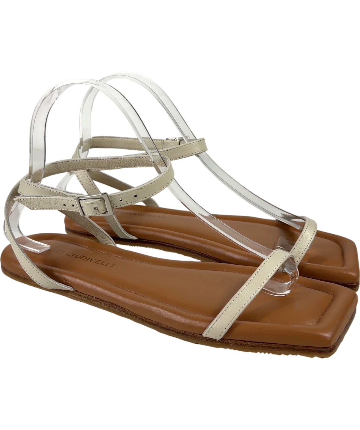 Mari Giudicelli tan flat strappy sandal, size UK 7 EU 40 👠 — front