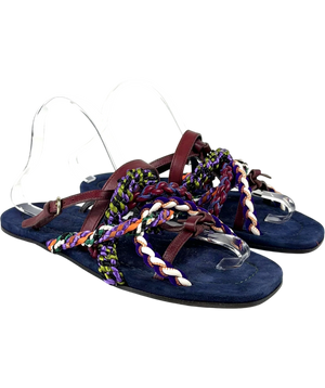 Carven Turenne Slides in Burgundy/Multi Braided Flat Sandals UK 4 EU 37