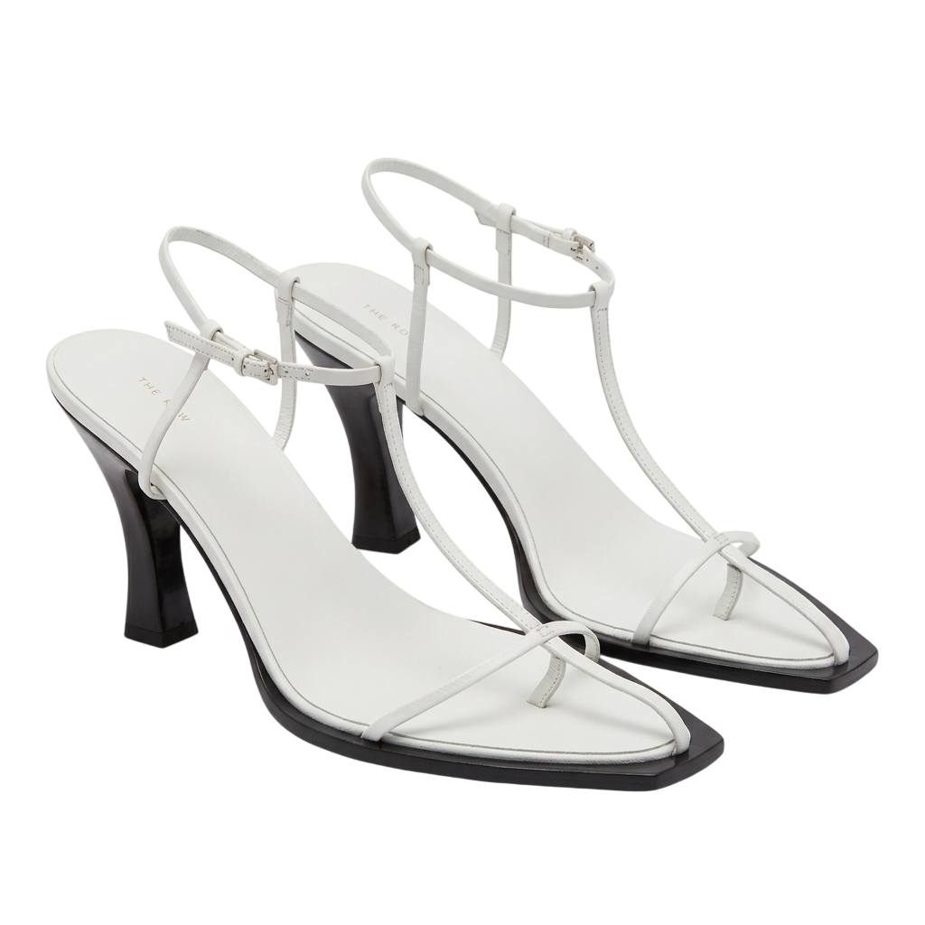 The Row T-Bar Optic White Leather Strappy Heeled Sandals UK 6 EU 39