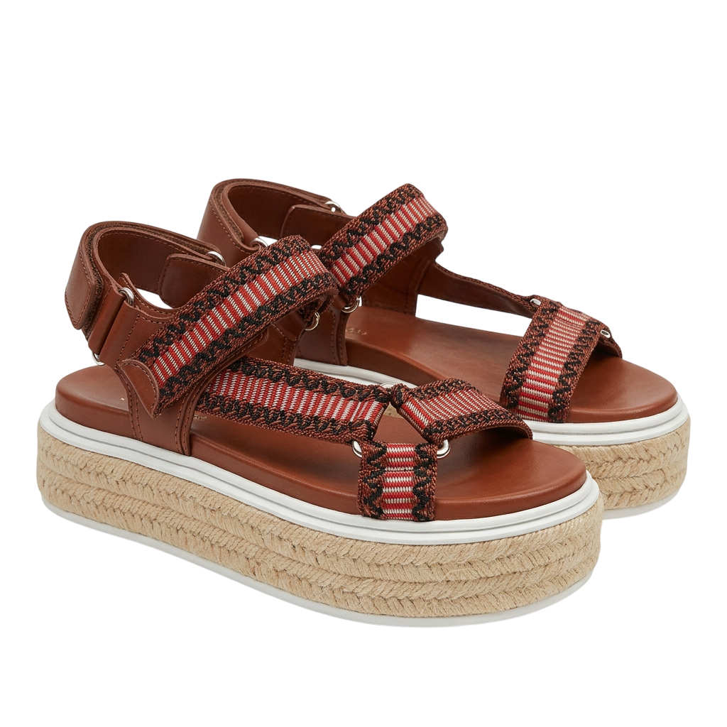 Prada Leather Embroidered Accent Platform Espadrille Sandals EU 37 UK 4