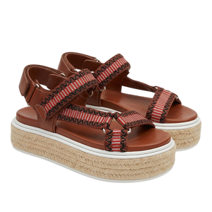 Prada Leather Embroidered Accent Platform Espadrille Sandals EU 37 UK 4