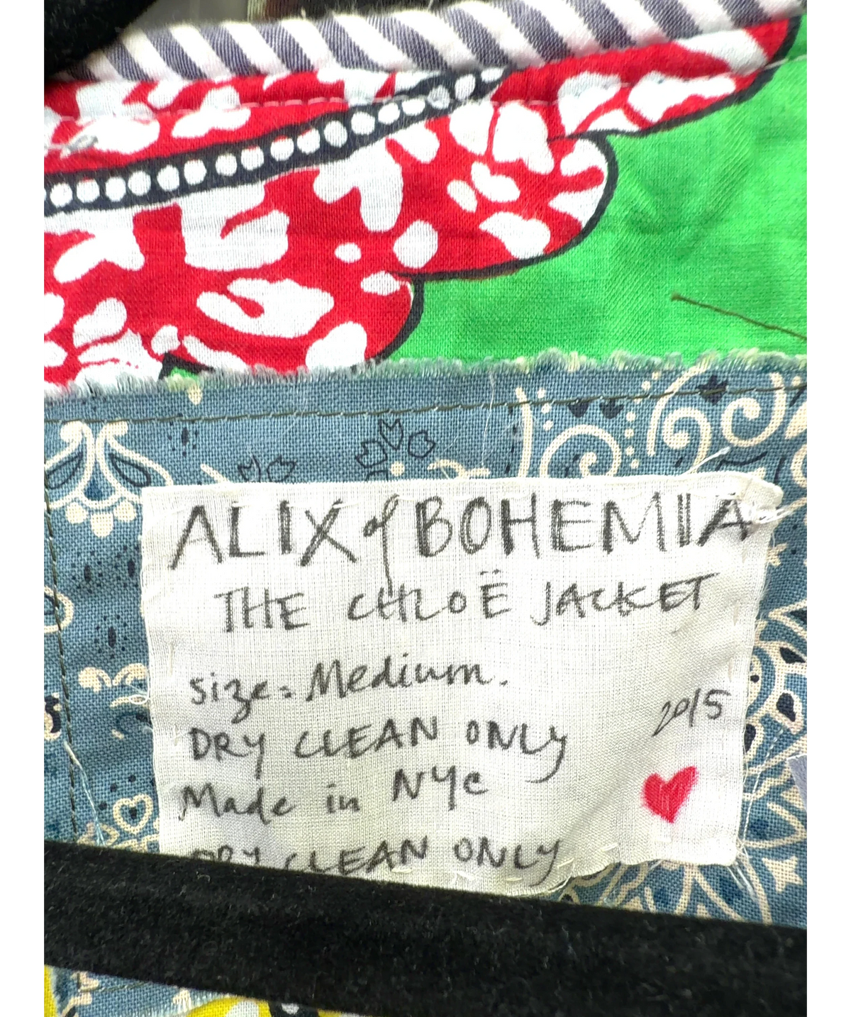 Alix of Bohemia Multicoloured The Chloe Jacket Printed Patchwork Cropped Military Blazer, size UK M — detail