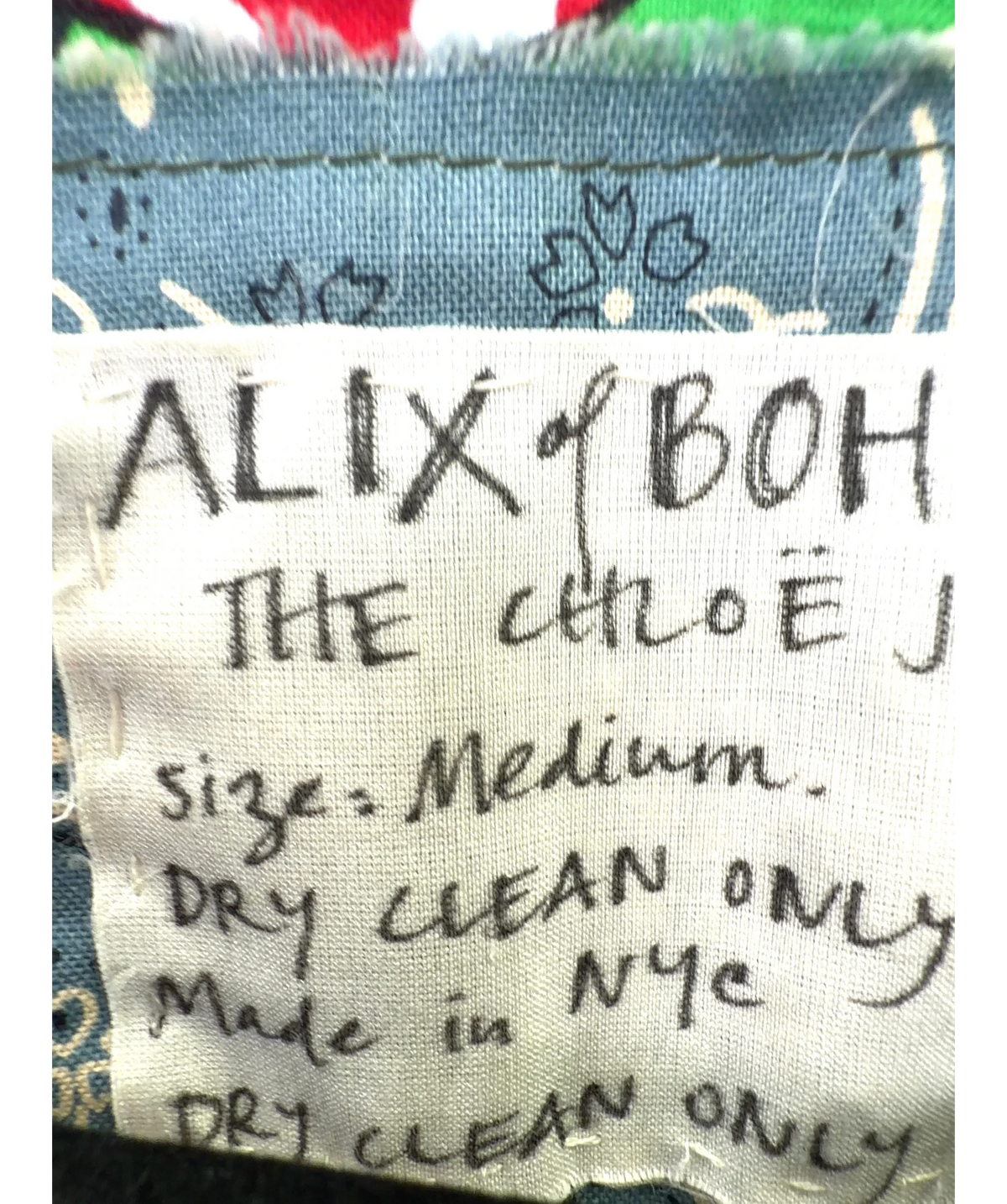 Alix of Bohemia Multicoloured The Chloe Jacket Printed Patchwork Cropped Military Blazer, size UK M — care label