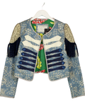 Alix of Bohemia Multicoloured The Chloe Jacket Printed Patchwork Cropped Military Blazer, size UK M — front