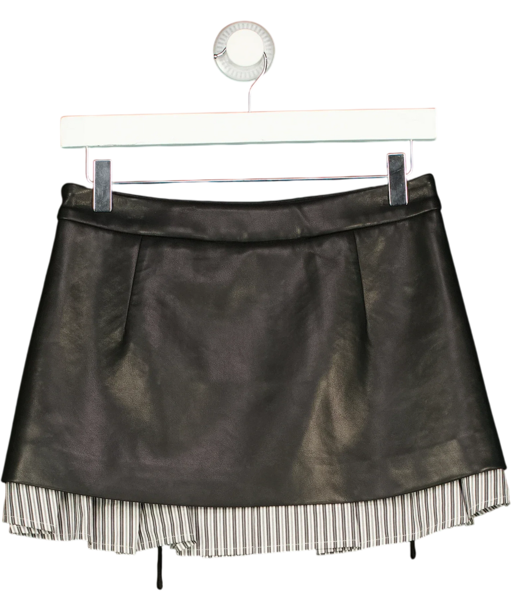 ANN ANDELMAN Black lace-up faux leather and striped ruffle skirt, size UK S — back