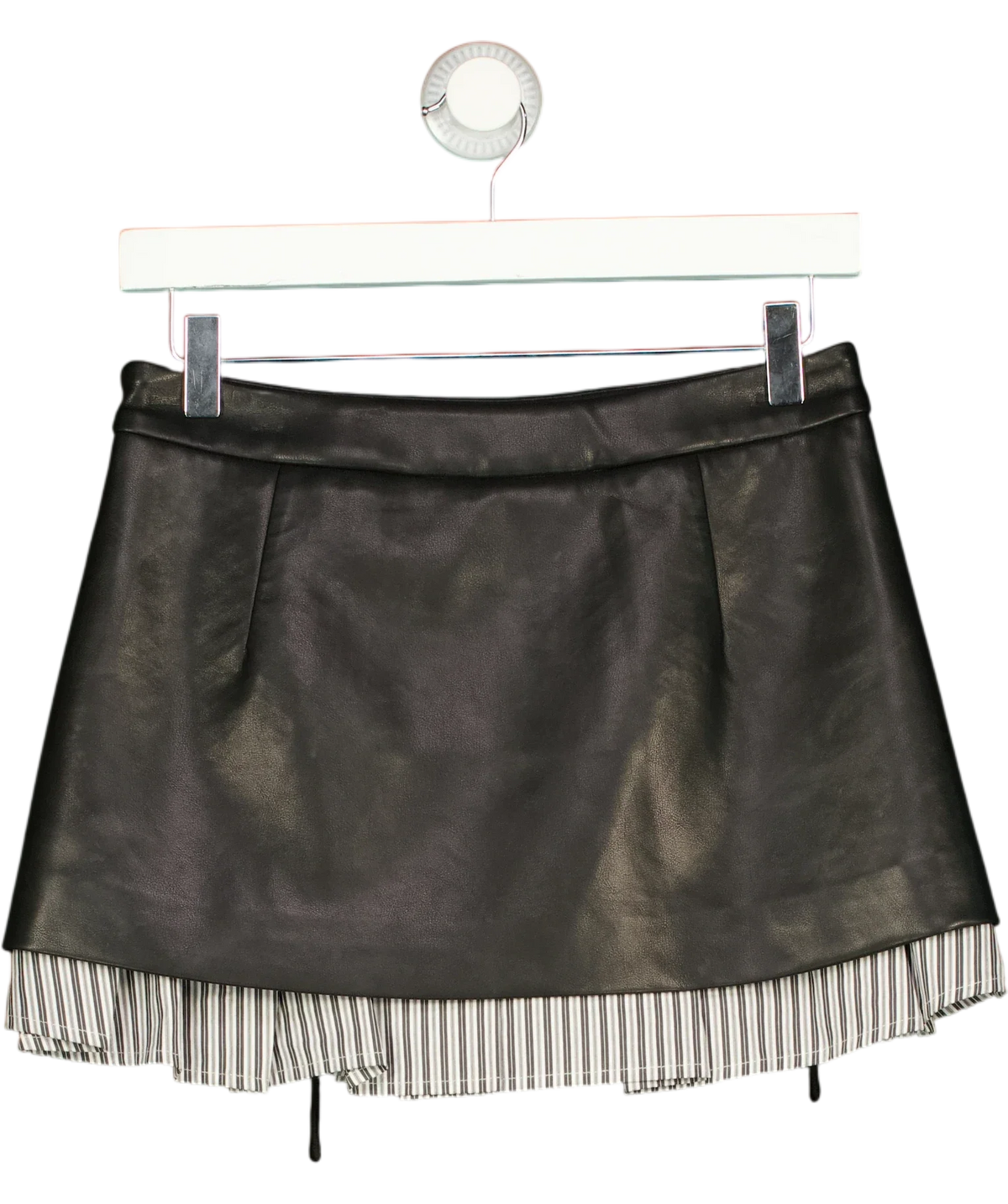 ANN ANDELMAN Black lace-up faux leather and striped ruffle skirt, size UK S — back