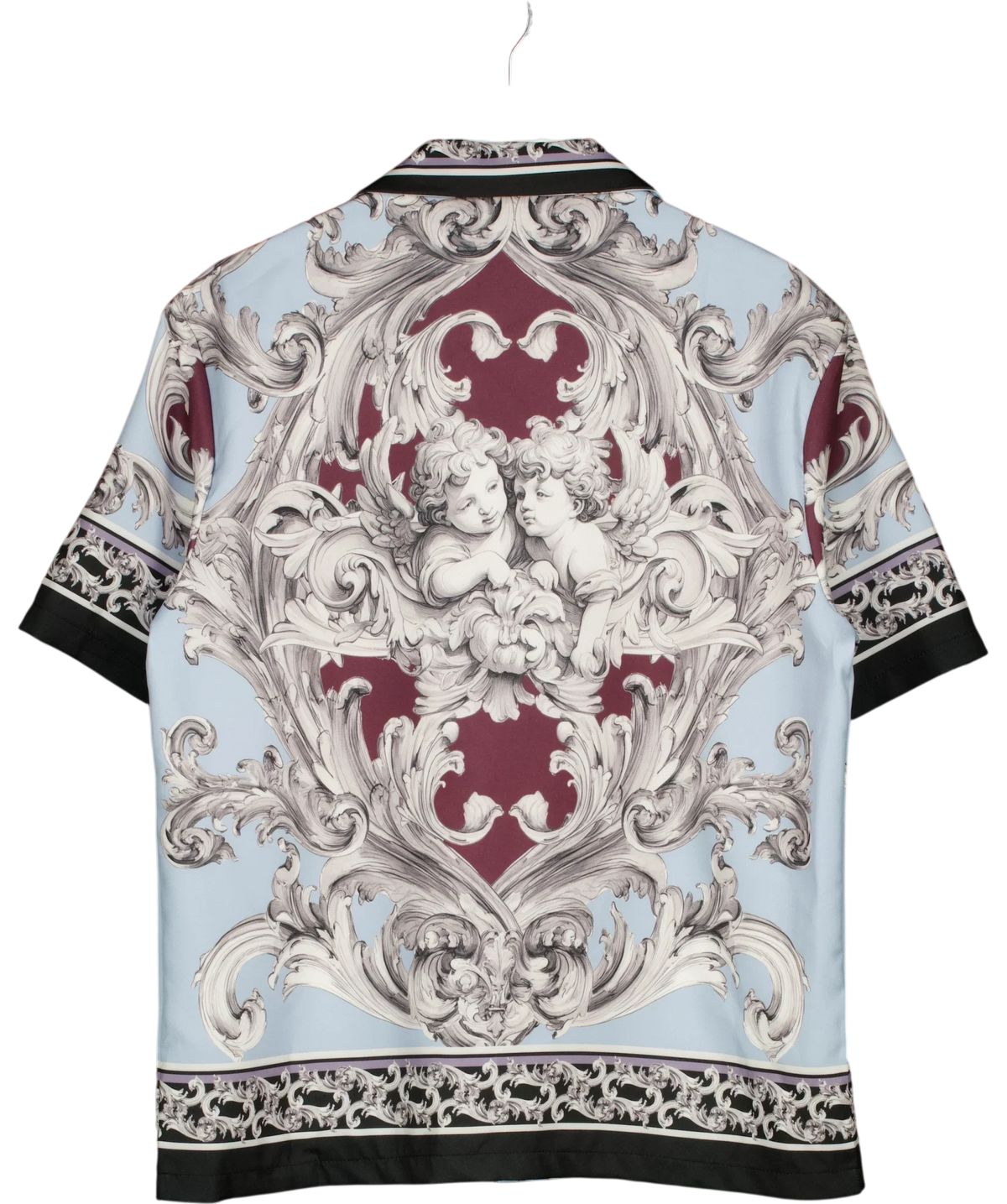 River Island light blue baroque cherub print shirt, size UK M — back