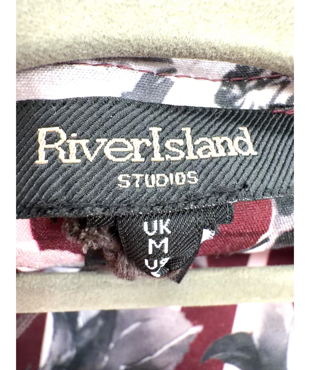 River Island burgundy Red Regular Fit Stripe Floral Shirt, size UK M — care label