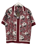 River Island burgundy Red Regular Fit Stripe Floral Shirt, size UK M — front