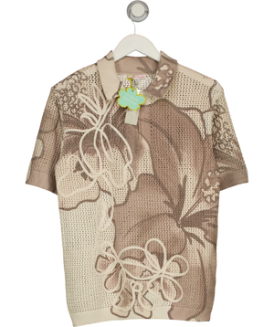 Delmaar x River Island Beige Crochet Polo Shirt UK S
