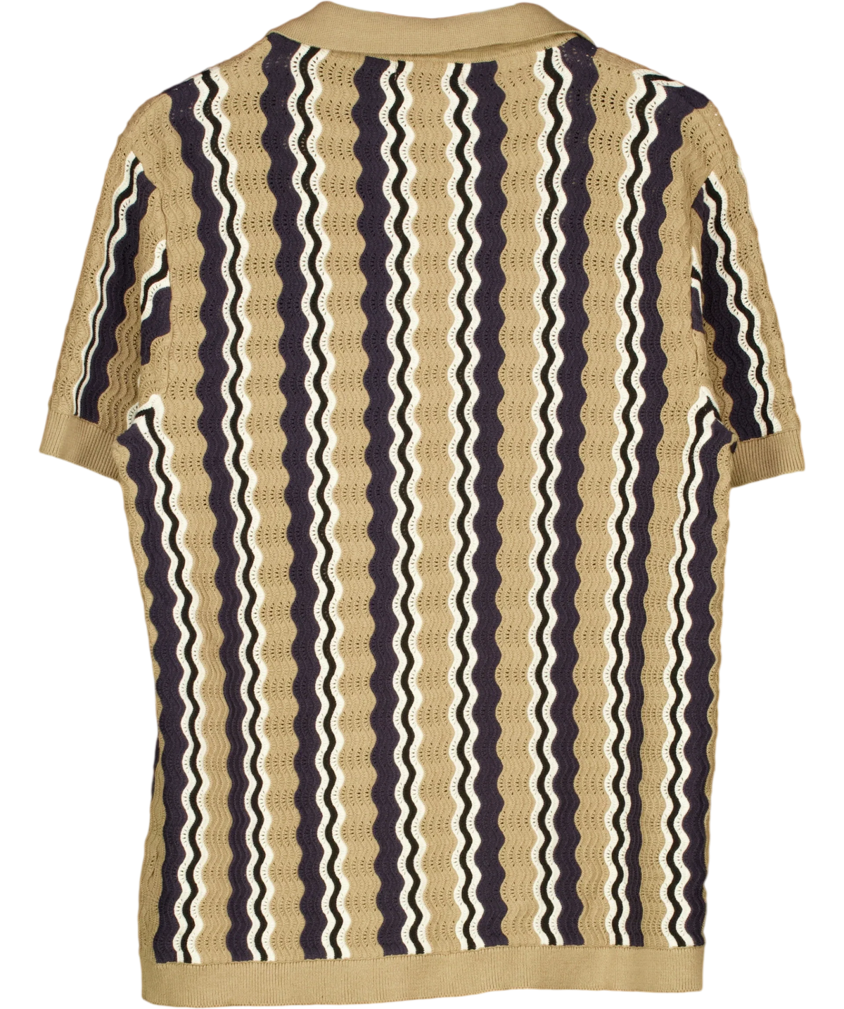 River Island Beige wavy stripe knit polo shirt, size UK M — back