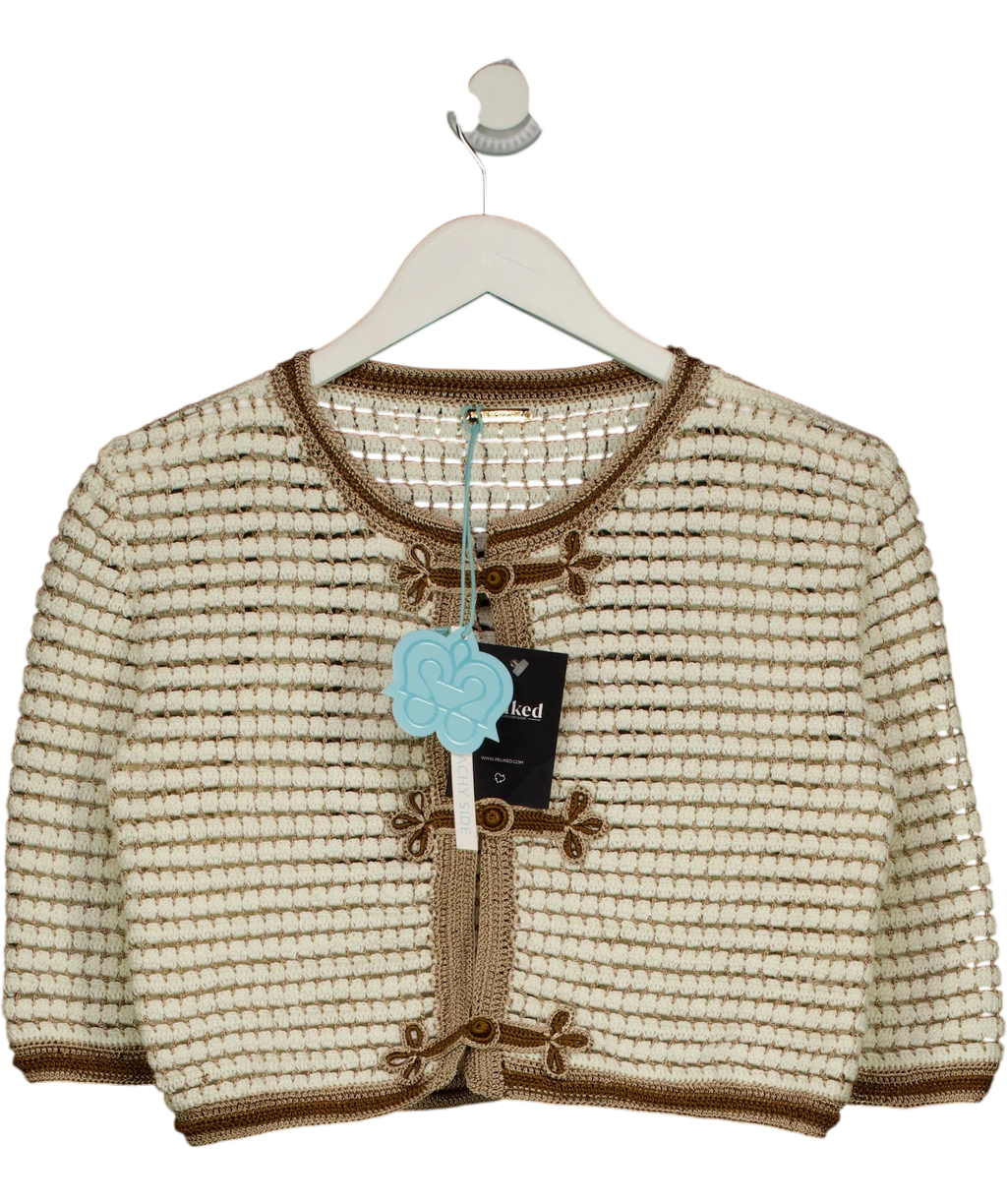 MY BEACHY SIDE Cream Zara Hand-Crocheted Cardigan, size UK S — front