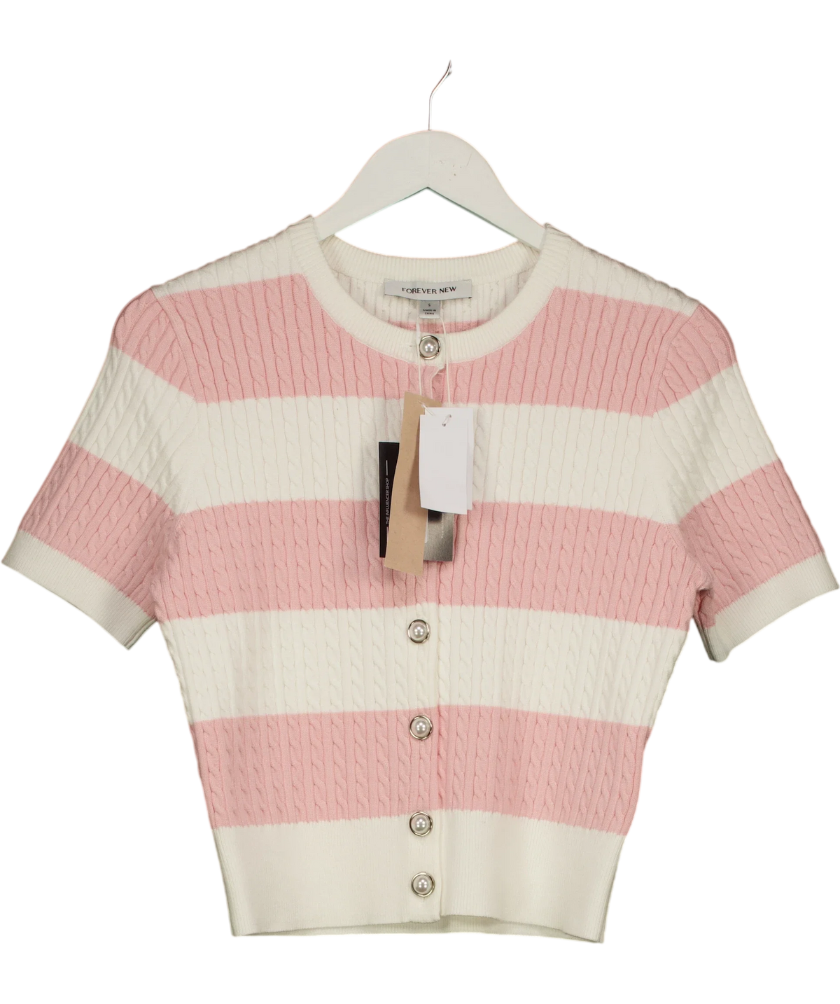 FOREVER NEW Pink Annika Striped Cable Knit Top, size UK S — front
