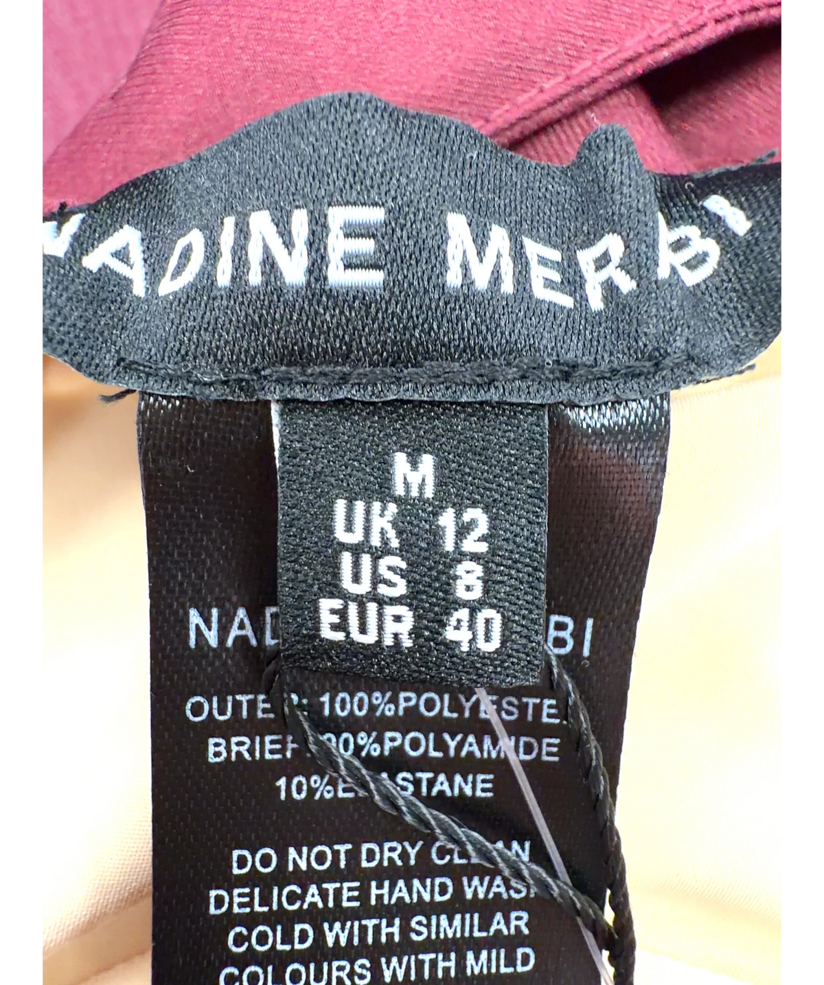 NADINE MERABI burgundy Naomi Burgundy Bodysuit, size UK 12 — care label