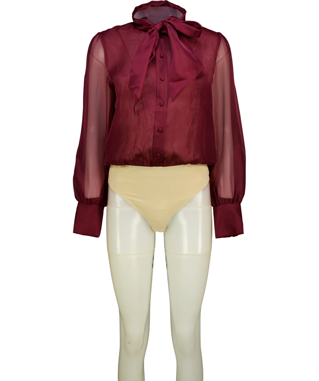 NADINE MERABI burgundy Naomi Burgundy Bodysuit, size UK 12 — front