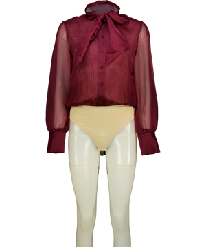 Nadine Merabi Burgundy Naomi Tie Neck Bodysuit UK 10