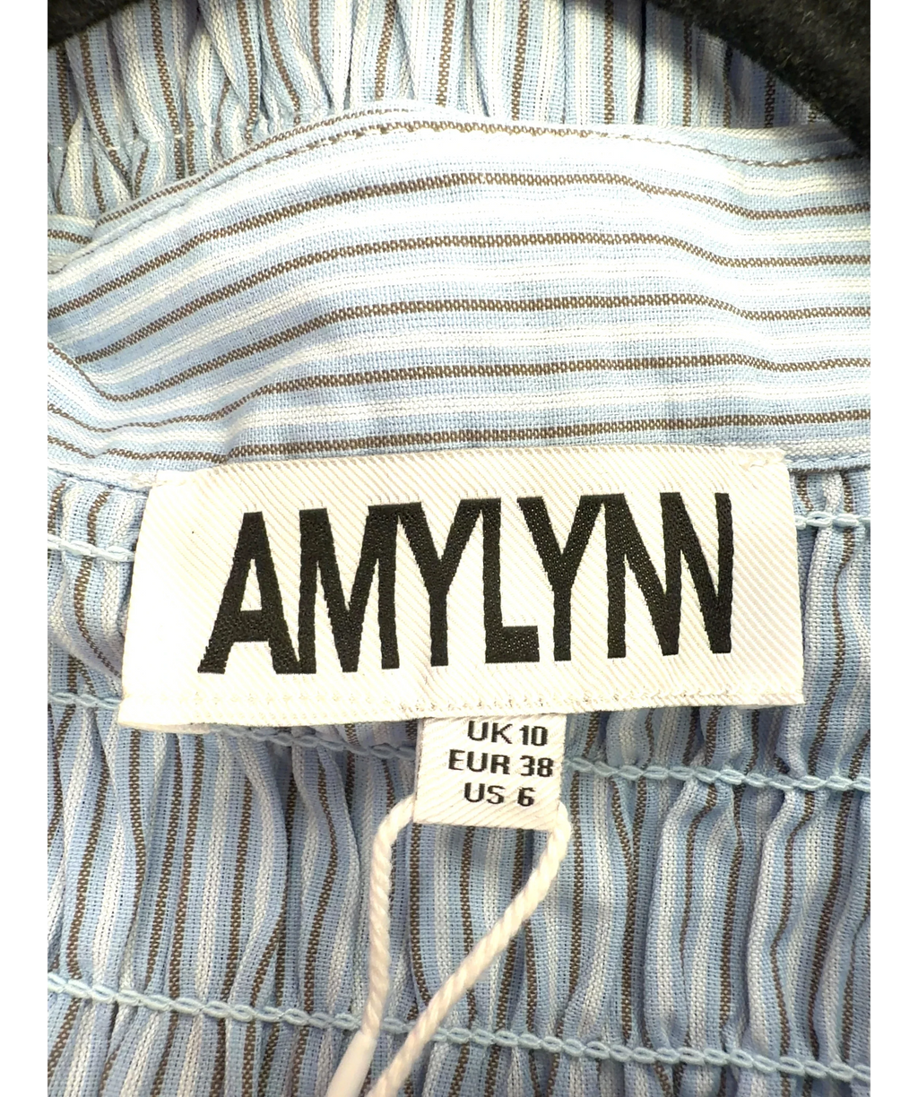 Amy Lynn London Blue Olivia Smocked Cotton Shirt, size UK 10 — detail