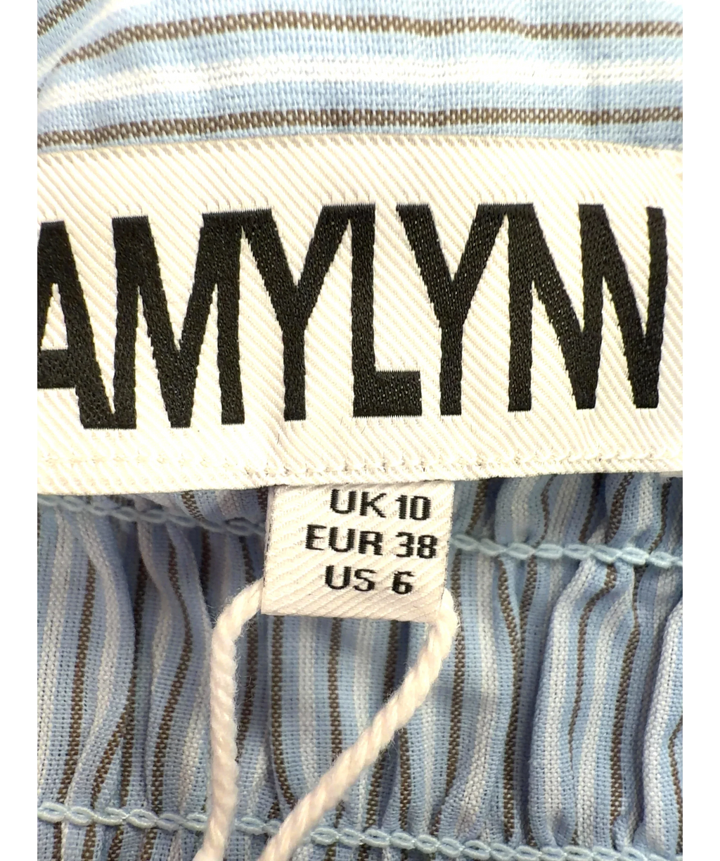 Amy Lynn London Blue Olivia Smocked Cotton Shirt, size UK 10 — care label