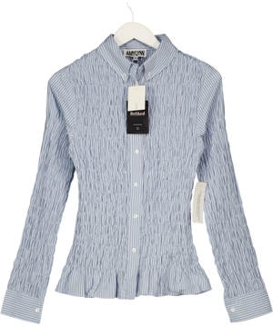 Amy Lynn London Olivia Smocked Cotton Shirt Blue UK 10