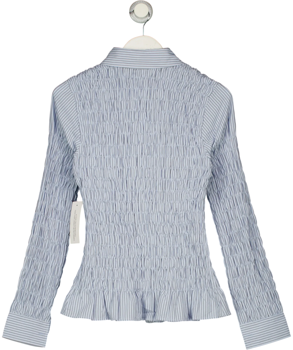 Amy Lynn London Blue Olivia Smocked Cotton Shirt, size UK 10 — back