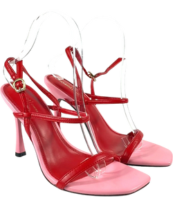 River Island Pink Red Open Back Heeled Sandals, size UK 4 EU 37 👠 — front